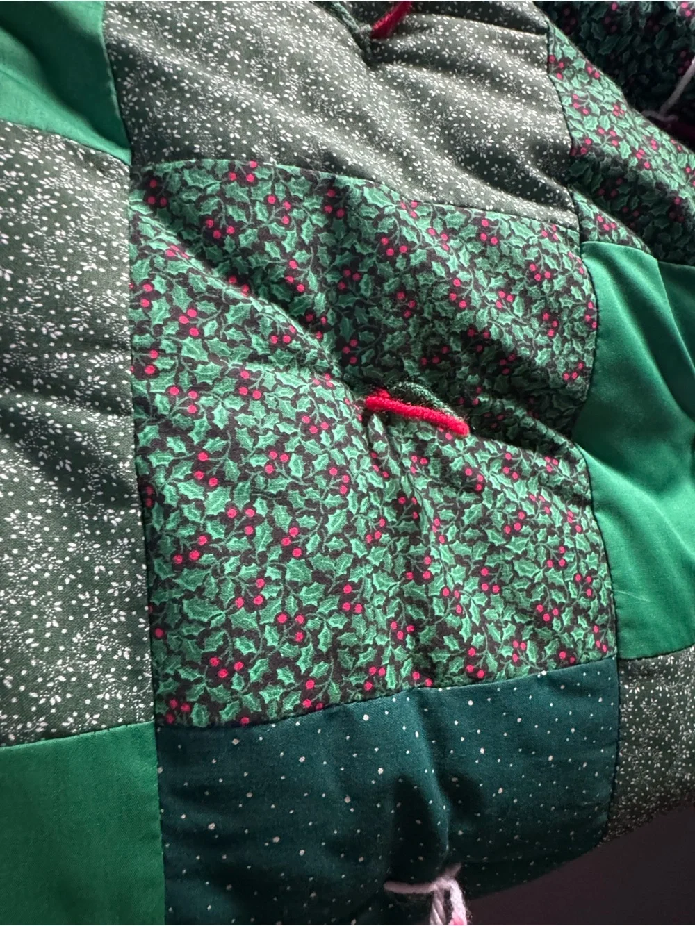 Handmade Green Patchwork Quilt with Tied Accents 64x41